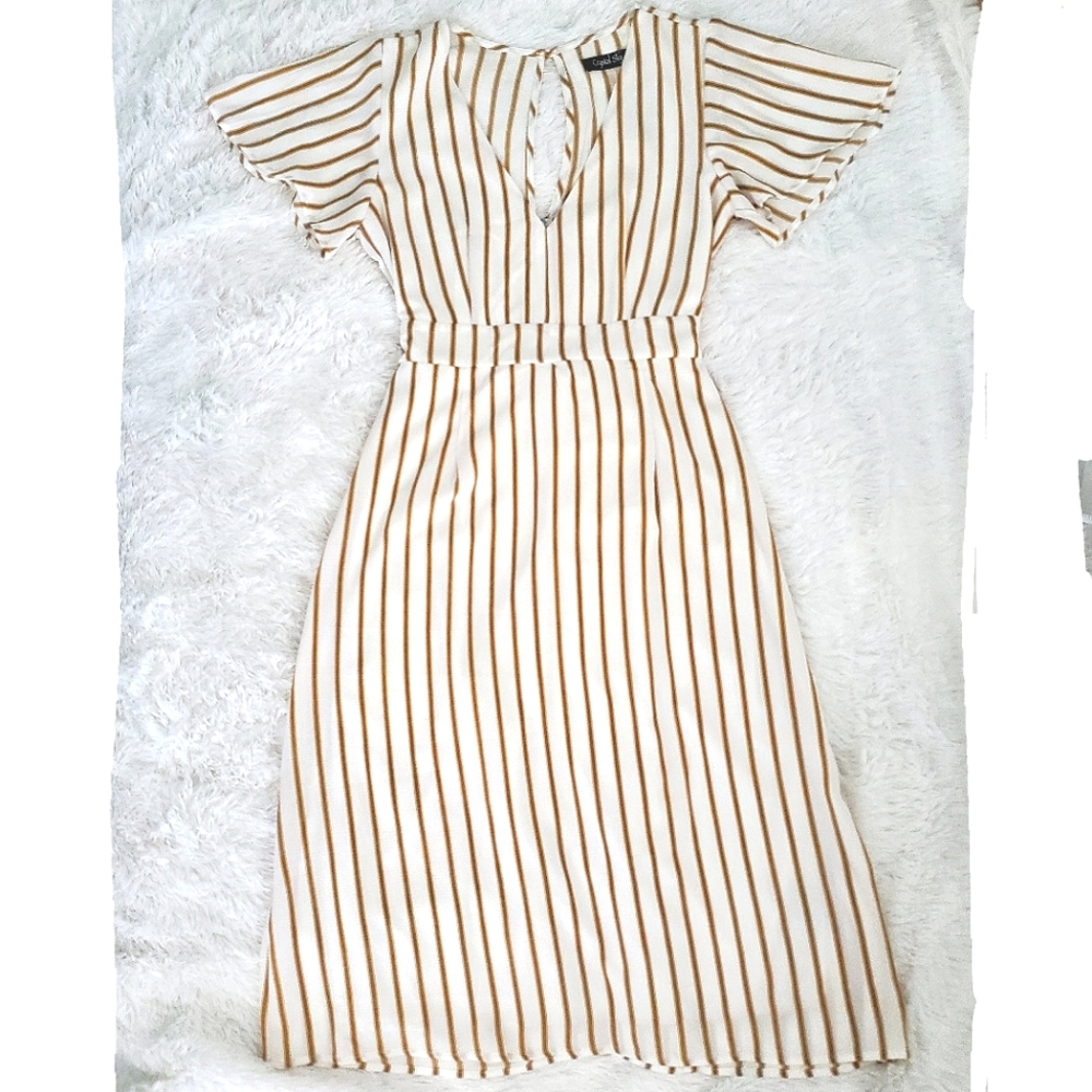 NWT Sz9 Beige and Yellow Striped Dress